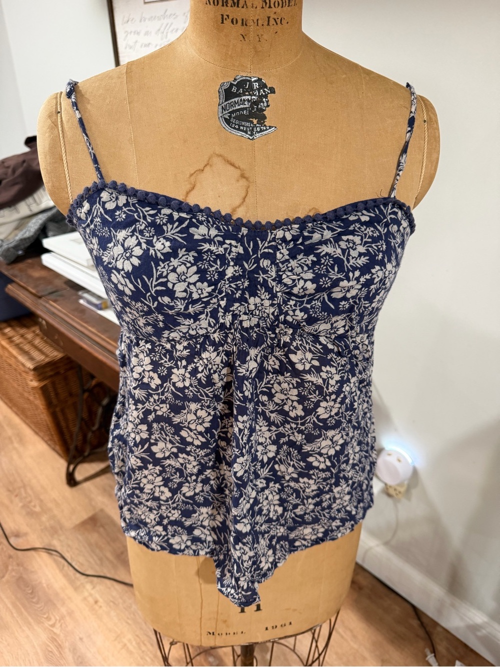 Old Navy Navy and White Floral Spaghetti Strap Cami